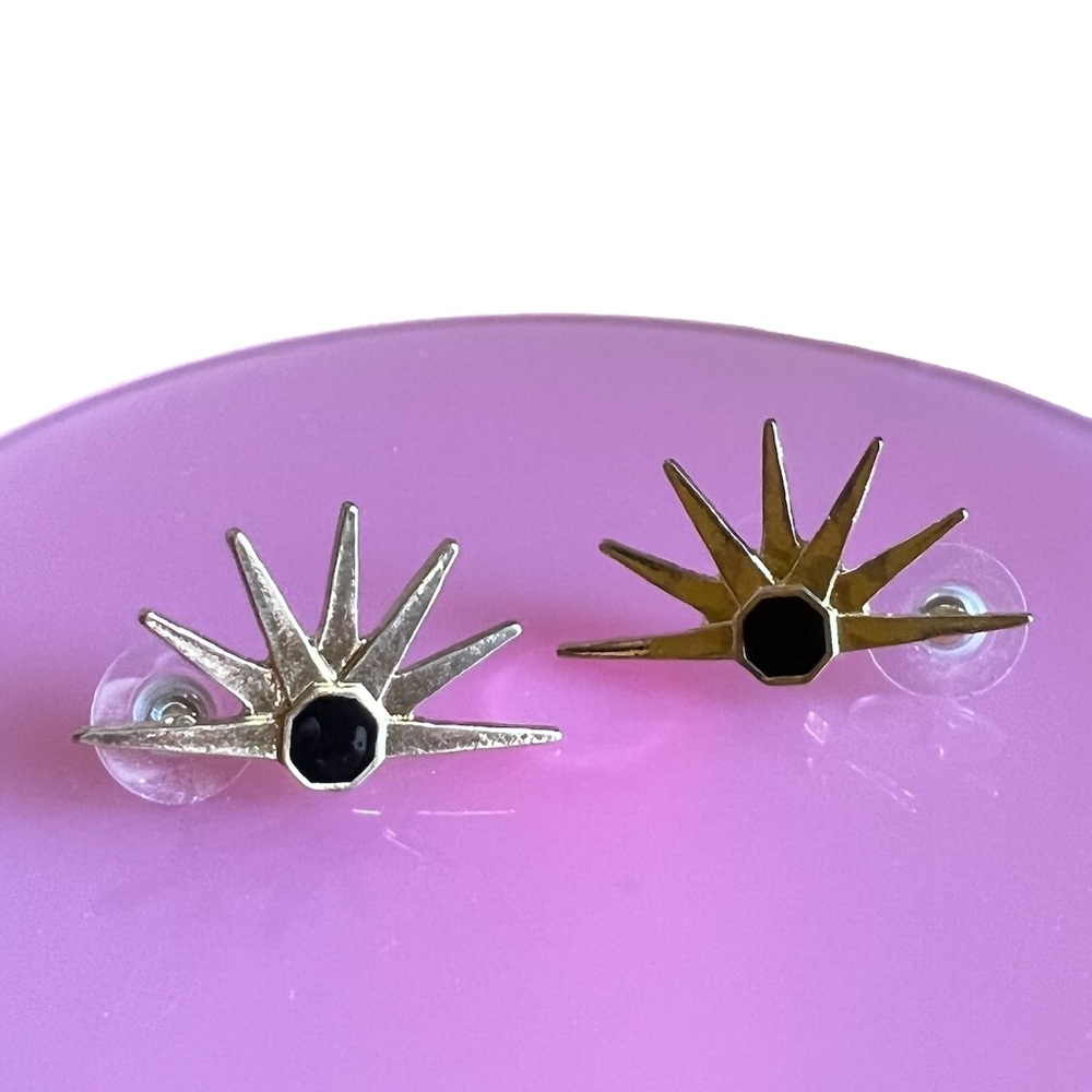 Silver and black starburst earrings